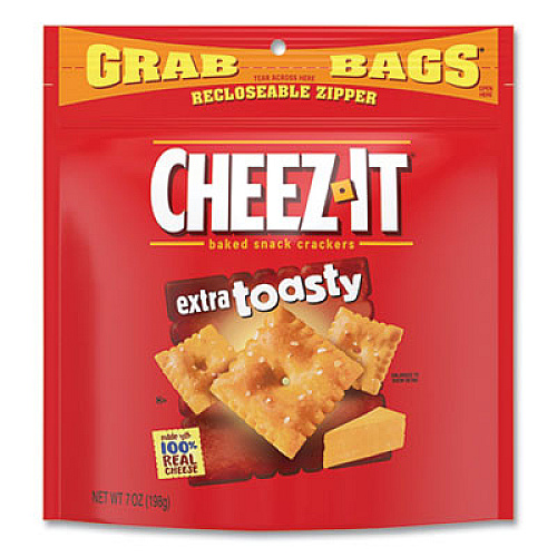 Cheez-It Baked Snack Crackers, Extra Toasty Cheese, 7 oz Bag, 6/Carton (11791)