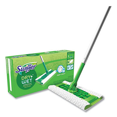 Swiffer Sweeper Mop, 10 x 4.8 White Cloth Head, 46" Silver/Green Aluminum/Plastic Handle (49947)