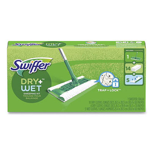 Swiffer Sweeper Mop, 10 x 4.8 White Cloth Head, 46" Silver/Green Aluminum/Plastic Handle (49947)