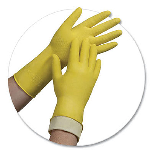 AMBITEX Pro L6500 Series Flock-Lined Latex Gloves, 12" Long, Small, Yellow, 12 Pairs (LSM6500)