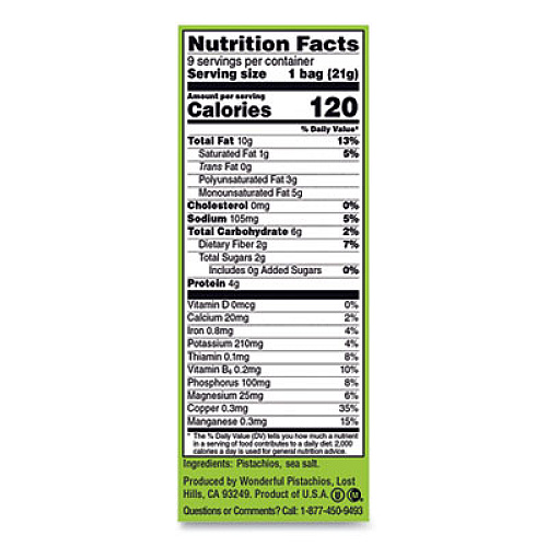 Paramount Farms Wonderful No Shells Pistachios, Roasted and Salted, 0.75 oz Bag, 9 Bags/Box, 4 Boxes/Carton (PAR91100)