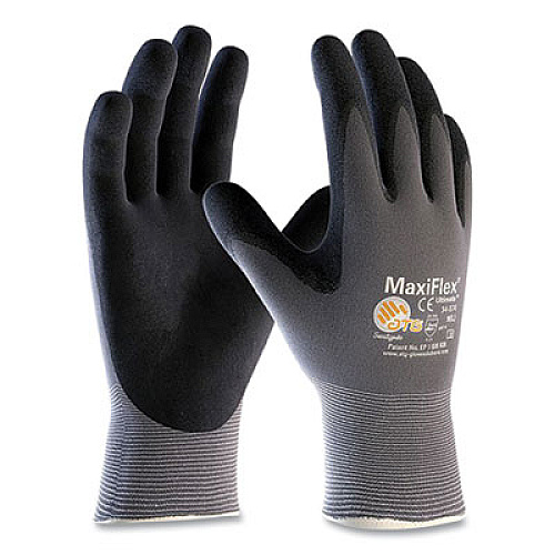 MaxiFlex ULTIMATE SEAMLESS KNIT NYLON GLOVES, NITRILE COATED MICROFOAM GRIP ON PALM, FINGERS AND KNUCKLES, MEDIUM, GRAY, 12 PAIRS (179943)