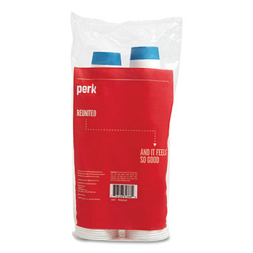 Perk Paper Hot Cup and Plastic Dome Lid Combo, 12 oz, White/Blue, 50 Sets/Pack (24375267)