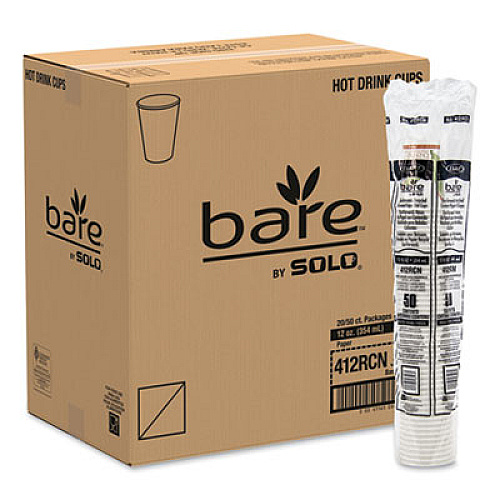 Dart Bare by Solo Eco-Forward Recycled Content PCF Paper Hot Cups, 12 oz, Green/White/Beige, 1,000/Carton (412RCN)