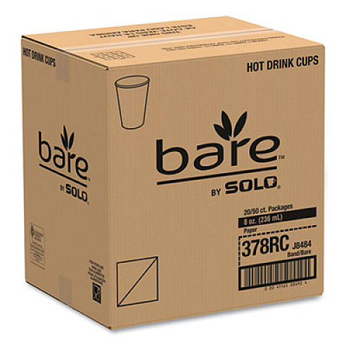 Dart Bare by Solo Eco-Forward Recycled Content PCF Paper Hot Cups, 8 oz, Green/White/Beige, 1,000/Carton (378RC)