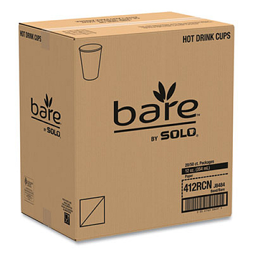 Dart Bare by Solo Eco-Forward Recycled Content PCF Paper Hot Cups, 12 oz, Green/White/Beige, 1,000/Carton (412RCN)