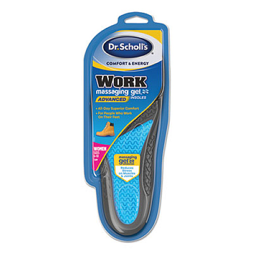 Dr. Scholl's Comfort and Energy Work Massaging Gel Insoles, Women, Women's Sizes 6 to 11, Black/Blue, Pair (59064)