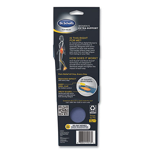 Dr. Scholl's Pain Relief Extra Support Orthotic Insoles, Women, Women's Sizes 6 to 11, Gray/Blue/Orange/Yellow, Pair (59013)