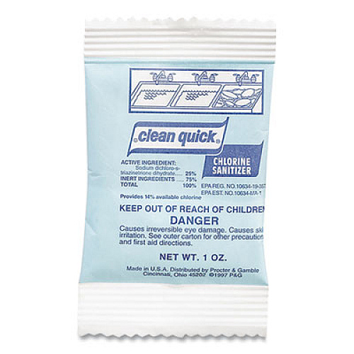 Clean Quick Powdered Chlorine-Based Sanitizer, 1 oz Pack, 100/Carton (02584)