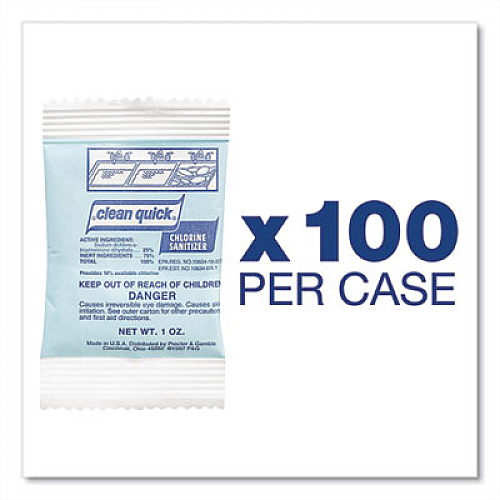 Clean Quick Powdered Chlorine-Based Sanitizer, 1 oz Pack, 100/Carton (02584)