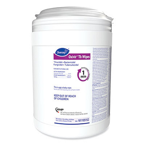 Diversey Oxivir TB Disinfectant Wipes, 6 x 6.9, Characteristic Scent, White, 160/Canister, 4 Canisters/Carton (101105152)