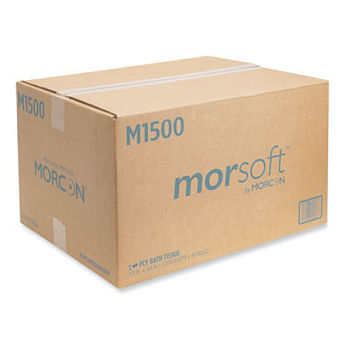 Morcon Tissue Morsoft Controlled Bath Tissue, Split-Core, Septic Safe, 1-Ply, White, 3.9" x 4", 1500 Sheets/Roll, 48 Rolls/Carton (M1500)
