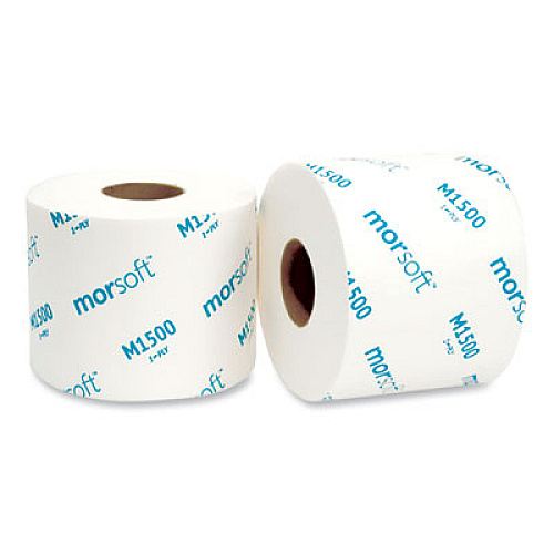 Morcon Tissue Morsoft Controlled Bath Tissue, Split-Core, Septic Safe, 1-Ply, White, 3.9" x 4", 1500 Sheets/Roll, 48 Rolls/Carton (M1500)
