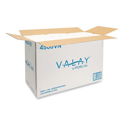 Morcon Tissue Valay Interfolded Napkins, 2-Ply, 6.5 x 8.25, White, 500/Pack, 12 Packs/Carton (4500VN)