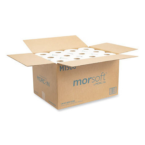 Morcon Tissue Morsoft Controlled Bath Tissue, Split-Core, Septic Safe, 1-Ply, White, 3.9" x 4", 1500 Sheets/Roll, 48 Rolls/Carton (M1500)