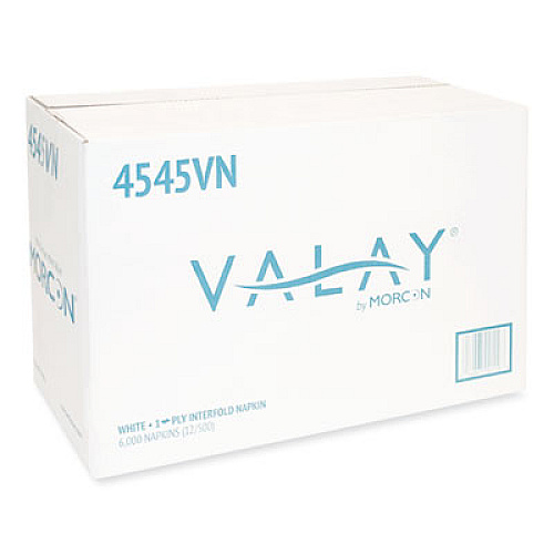 Morcon Tissue Valay Interfolded Napkins, 1-Ply, White, 6.5 x 8.25, 6,000/Carton (4545VN)