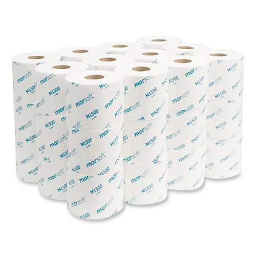 Morcon Tissue Morsoft Controlled Bath Tissue, Split-Core, Septic Safe, 1-Ply, White, 3.9" x 4", 1500 Sheets/Roll, 48 Rolls/Carton (M1500)
