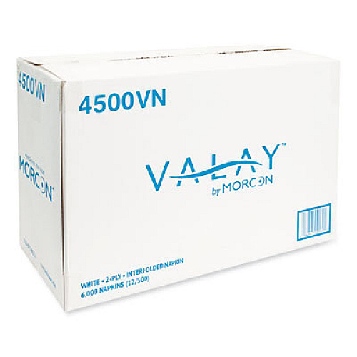 Morcon Tissue Valay Interfolded Napkins, 2-Ply, 6.5 x 8.25, White, 500/Pack, 12 Packs/Carton (4500VN)