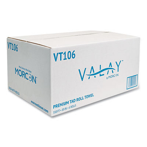 Morcon Tissue 10 Inch TAD Roll Towels, 1-Ply, 10" x 550 ft, White, 6 Rolls/Carton (VT106)