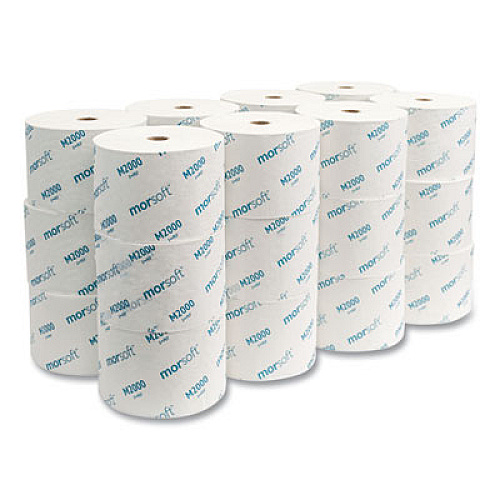 Morcon Tissue Small Core Bath Tissue, Septic Safe, 1-Ply, White, 2,000 Sheets/Roll, 24 Rolls/Carton (M2000)