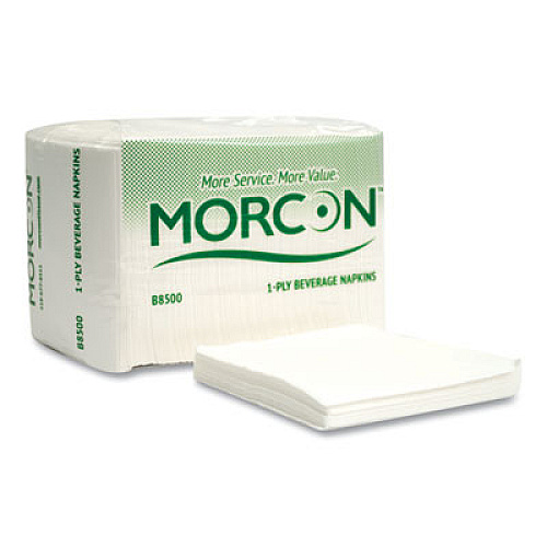 Morcon Tissue Morsoft Beverage Napkins, 1-Ply, 9 x 9, White, 500/Pack, 8 Packs/Carton (B8500)