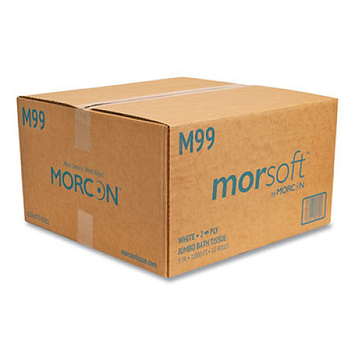 Morcon Tissue Jumbo Bath Tissue, Septic Safe, 2-Ply, 3.3" x 1,000 ft, White, 12 Rolls/Carton (M99)