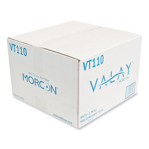 Morcon Tissue Valay Mini Jumbo Bath Tissue, Septic Safe, 2-Ply, 3.25" x 750 ft, White, 12 Rolls/Carton (VT110)