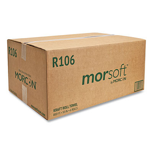 Morcon Tissue 10 Inch Roll Towels, 1-Ply, 10" x 800 ft, Kraft, 6 Rolls/Carton (R106)
