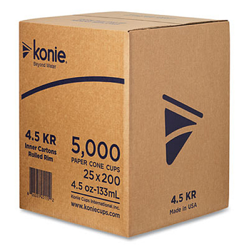 Konie Rolled Rim Paper Cone Cups, 4.5oz, White, 200/bag, 25 Bags/carton (45KRCT)