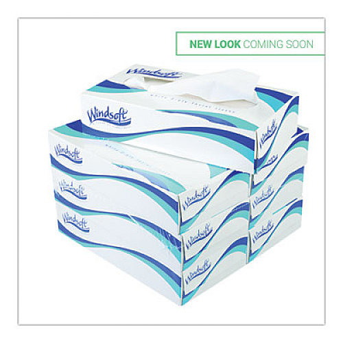 Windsoft Facial Tissue, 2 Ply, White, Pop-Up Box, 100 Sheets/Box, 6 Boxes/Pack (WIN2430)