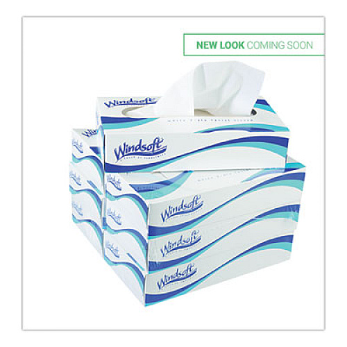 Windsoft Facial Tissue, 2 Ply, White, Pop-Up Box, 100 Sheets/Box, 6 Boxes/Pack (WIN2430)