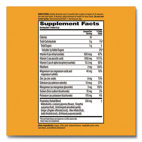 Airborne Immune Support Effervescent Powder On-The-Go Packs, Orange, 20 Count (90060)