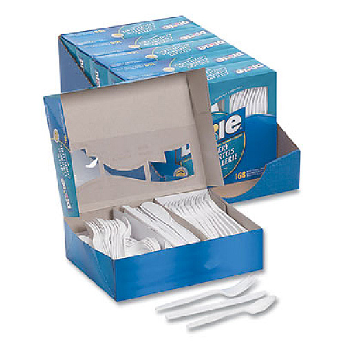 Dixie Combo Pack, Tray with White Plastic Utensils, Heavyweight, Fork/Knife/Spoon, 168/Pack (CM168)