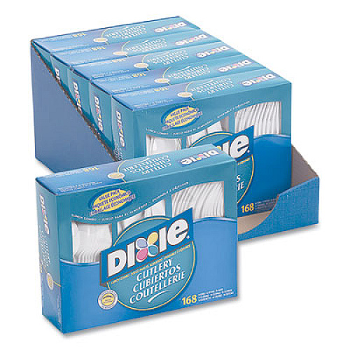 Dixie Combo Pack, Tray with White Plastic Utensils, Heavyweight, Fork/Knife/Spoon, 168/Pack (CM168)