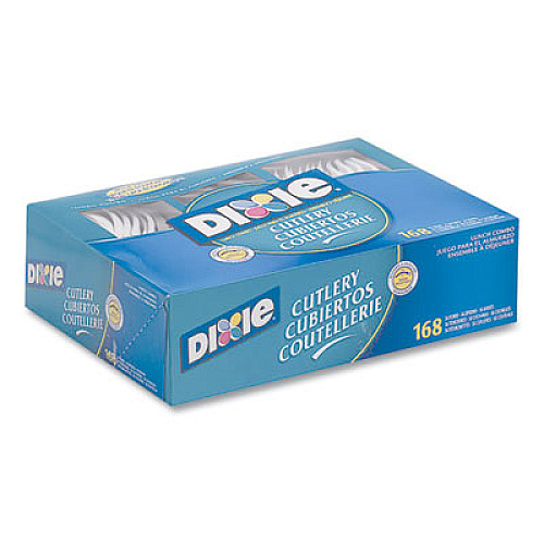 Dixie Combo Pack, Tray with White Plastic Utensils, Heavyweight, Fork/Knife/Spoon, 168/Pack (CM168)