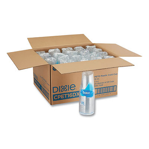 Dixie Clear Plastic PETE Cups, 16 oz, 25/Sleeve, 20 Sleeves/Carton (CPET16DX)