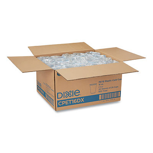 Dixie Clear Plastic PETE Cups, 16 oz, 25/Sleeve, 20 Sleeves/Carton (CPET16DX)