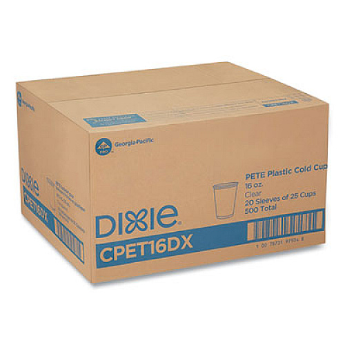 Dixie Clear Plastic PETE Cups, 16 oz, 25/Sleeve, 20 Sleeves/Carton (CPET16DX)
