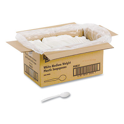 Dixie Plastic Cutlery, Mediumweight Soup Spoon, White, 1,000/Carton (PSM21)
