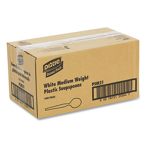Dixie Plastic Cutlery, Mediumweight Soup Spoon, White, 1,000/Carton (PSM21)