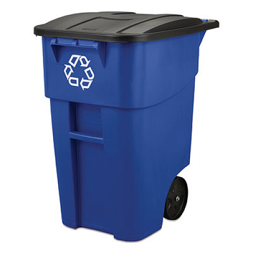 Rubbermaid Commercial Square Brute Recycling Rollout Container, 50 gal, Plastic, Blue (9W2773BLU)