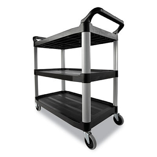 Rubbermaid Commercial Economy Plastic Cart, Three-Shelf, 18.63w x 33.63d x 37.75h, Black (342488BLA)