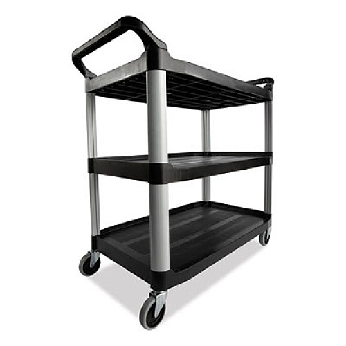 Rubbermaid Commercial Economy Plastic Cart, Three-Shelf, 18.63w x 33.63d x 37.75h, Black (342488BLA)
