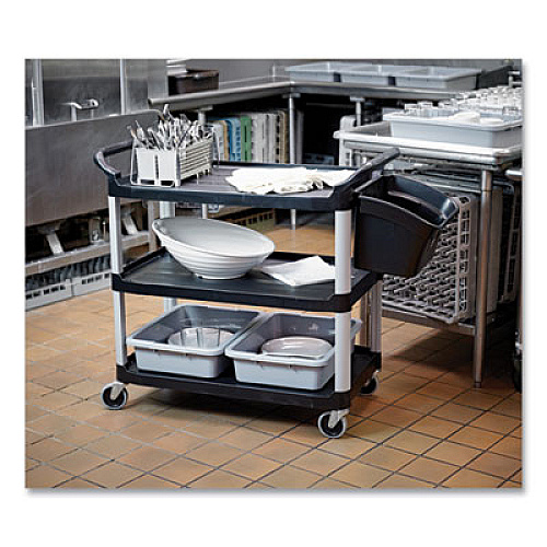 Rubbermaid Commercial Economy Plastic Cart, Three-Shelf, 18.63w x 33.63d x 37.75h, Black (342488BLA)