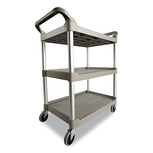 Rubbermaid Commercial Service Cart, 200-lb Capacity, Three-Shelf, 18.63w x 33.63d x 37.75h, Off-White (342488OWH)