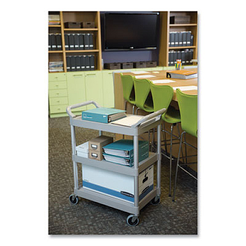 Rubbermaid Commercial Service Cart, 200-lb Capacity, Three-Shelf, 18.63w x 33.63d x 37.75h, Off-White (342488OWH)
