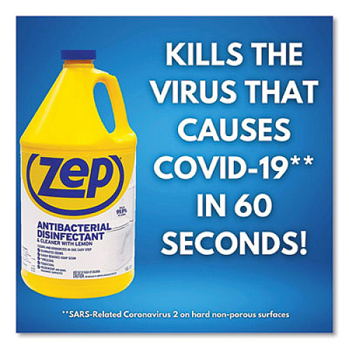 Zep Commercial Antibacterial Disinfectant, Lemon Scent, 1 gal, 4/Carton (ZUBAC128CT)