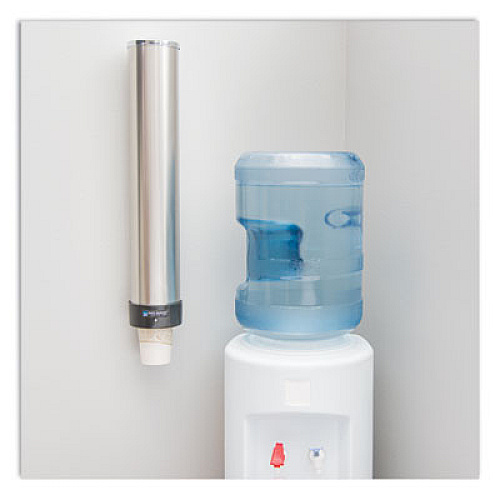 San Jamar Large Water Cup Dispenser with Removable Cap, For 12 oz to 24 oz Cups, Stainless Steel (C3400P)