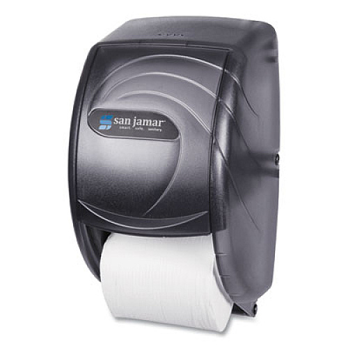 San Jamar Duett Standard Bath Tissue Dispenser, Oceans, 7.5 x 7 x 12.75, Transparent Black Pearl (R3590TBK)