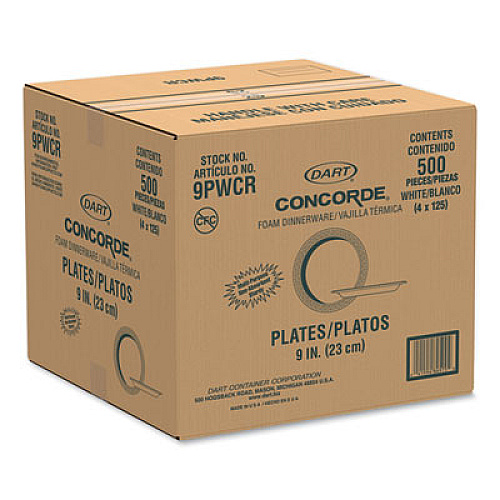 Dart Concorde Foam Plate, 9" dia, White, 125/Pack, 4 Packs/Carton (9PWCR)